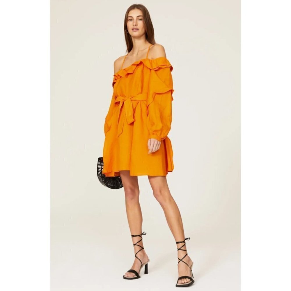 Marissa Webb Orange Linen Cold Shoulder Dress Size 8